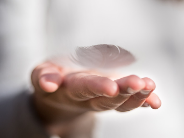 Eine flach ausgestreckte Hand mit einer Feder auf der Handinnenfläche zum Impuls für den Beginn der Fastenzeit in den Einrichtungen der Immanuel Albertinen Diakonie Eine flach ausgestreckte Hand mit einer Feder auf der Handinnenfläche zum Impuls für den Beginn der Fastenzeit in den Einrichtungen der Immanuel Albertinen Diakonie